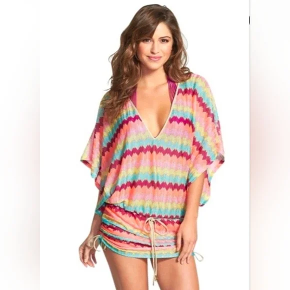 Luli Fama Size Large Cabana V-Neck Swim Cover-Up Dress - Picture 1 of 6